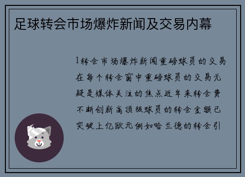 足球转会市场爆炸新闻及交易内幕